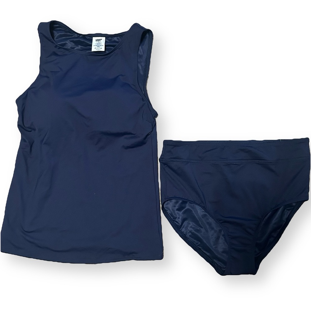 Lands’ End / Navy Blue Tankini and High-Rise Retro Bottoms Swimsuit Medium
